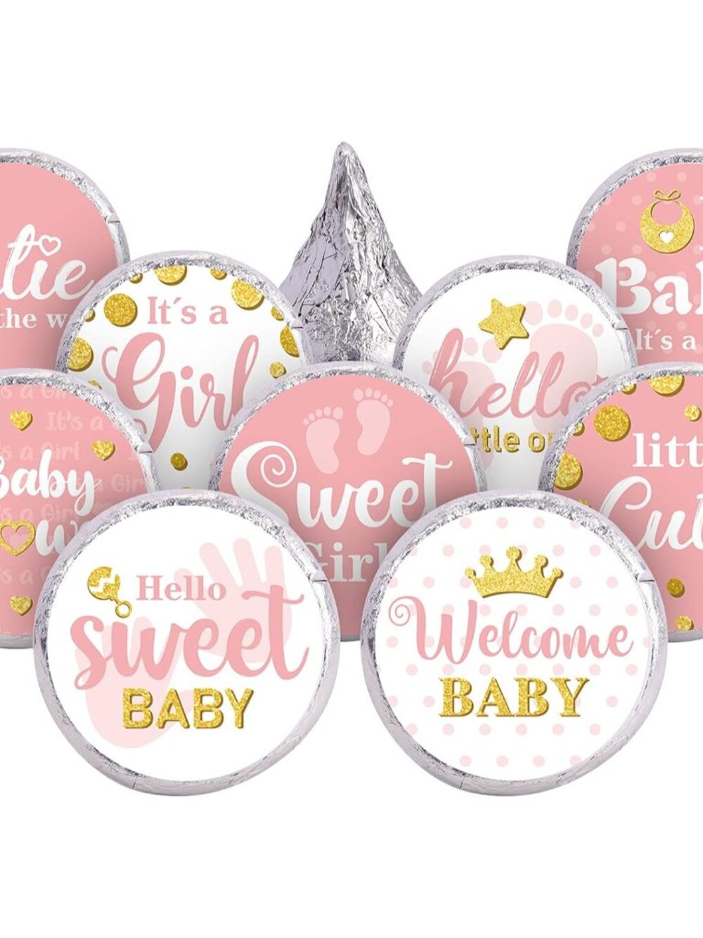 504 Pcs Pink Girl Style Baby Shower Stickers Mini Kisses Candy